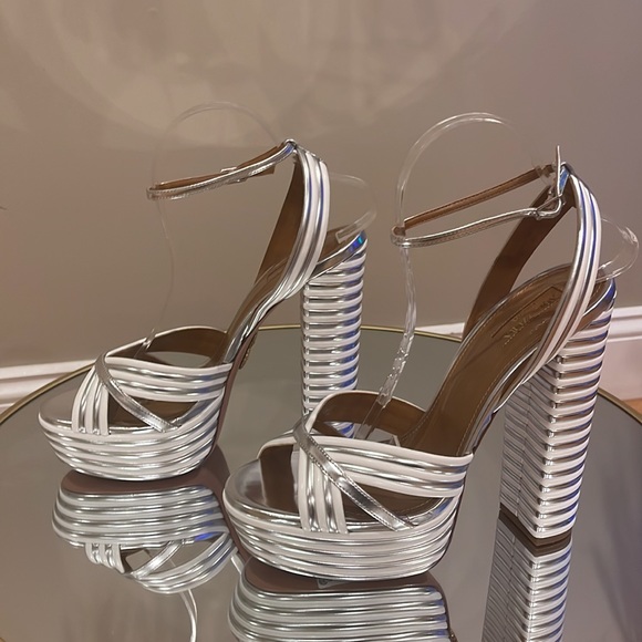 Aquazzura Sundance Silver metallic Platform heeled sandals sz 41 - Picture 11 of 17